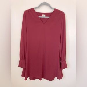 A New Day, Target, V-Neck Long-Sleeve Dress, Size XS, Burgundy, (Women)